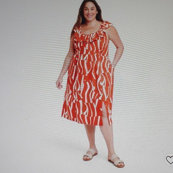 New Ava & Viv Ruffle Sleeveless A Line Dress Women's Rust Abstract New With Tags - Picture 1 of 4